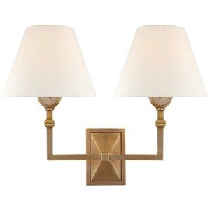 Alexa Hampton Jane Double Sconce with Linen Shade Antique Brass